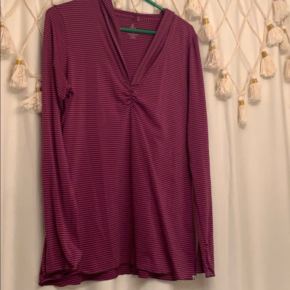 Prana pink and grey striped shirt